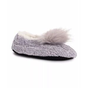 Muk Luks Gray Knit Slippers with Gray Fuzzy Pom